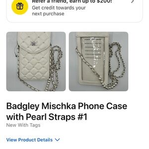 Badgley Mischka Quilted Phone Case with Pearl Straps